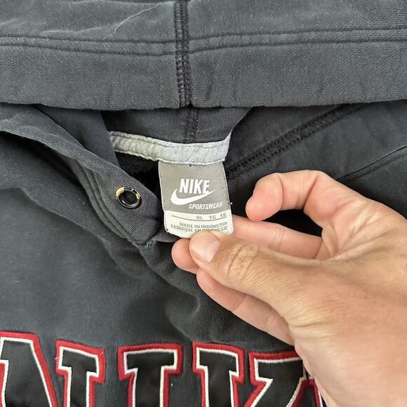 Mens Vintage Y2K Nike Black White Red Spell Out Hoodie Pullover Sweatshirt Sz XL - Picture 3 of 4